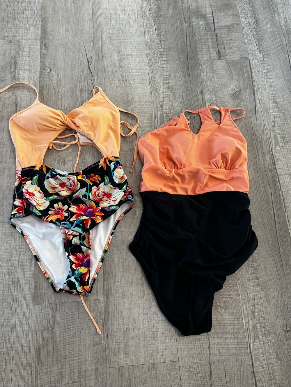 Cupshe Peach and Floral Two-Piece Look One-Pieces Bundle of 2